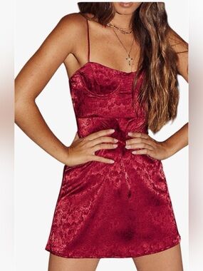 Princess Polly Diva Deep Red Jacquard Mini Dress